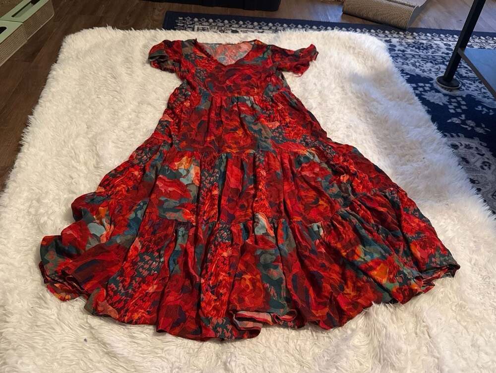 Soft Surroundings Printemps Red Floral Tiered Maxi Dress